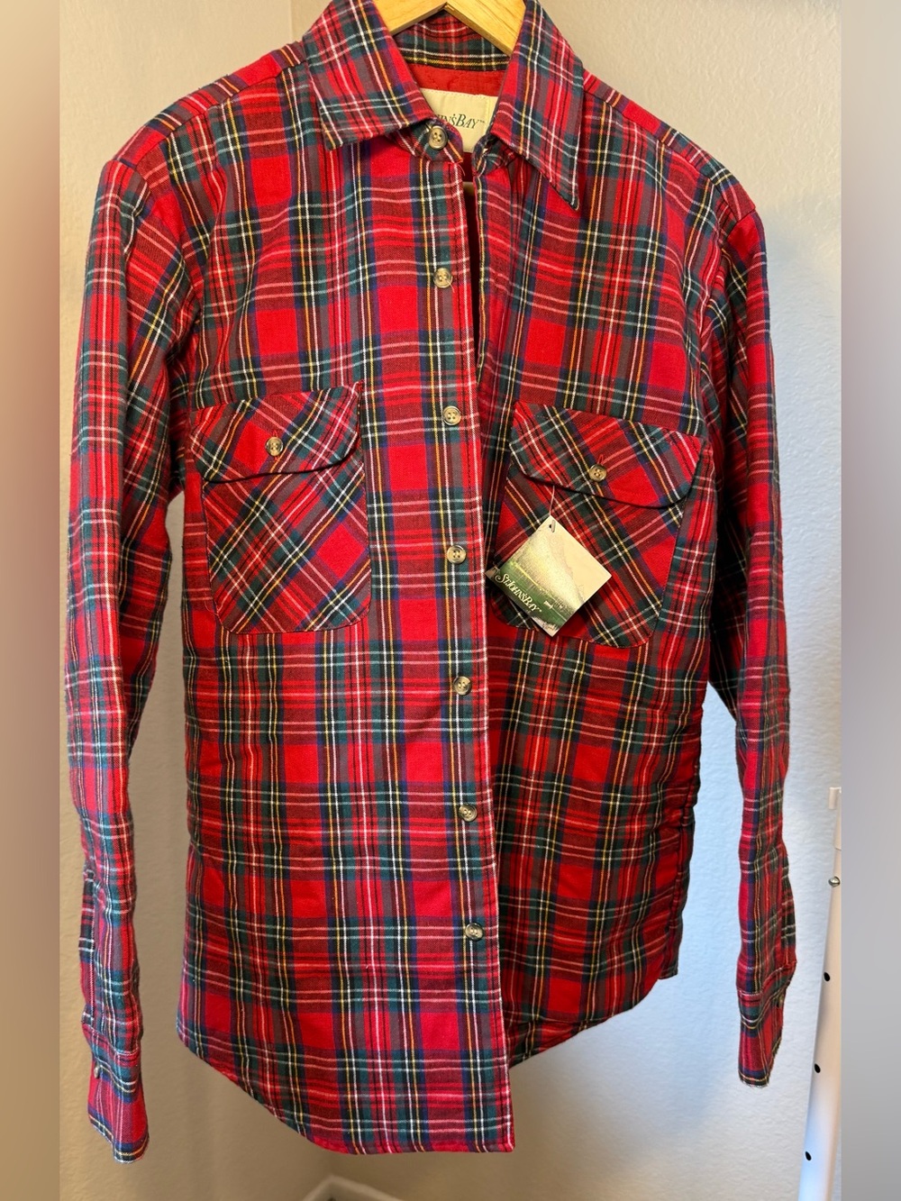 Men's Red Plaid Button-Down Workshirt with Chest Pockets